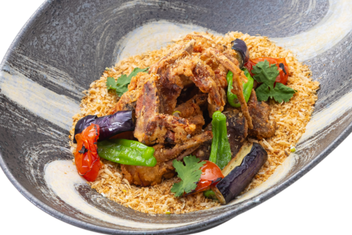 <p>ソフトシェルクラブの金沙粉炒め</p>