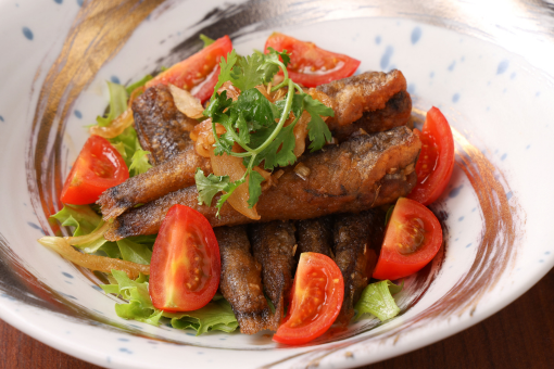 <p>めひかりの黒酢南蛮漬け</p>