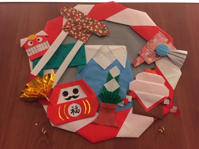 お正月リース 折り紙 お福 節分のリース飾り1「おに、おたふくと